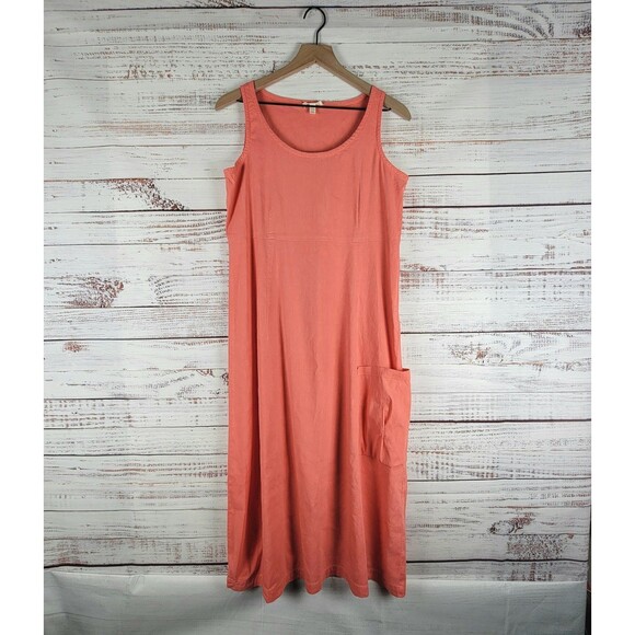 Eileen Fisher Midi Dress Womens S Coral Organic Linen Blend Lagenlook Minimalist - Picture 1 of 9